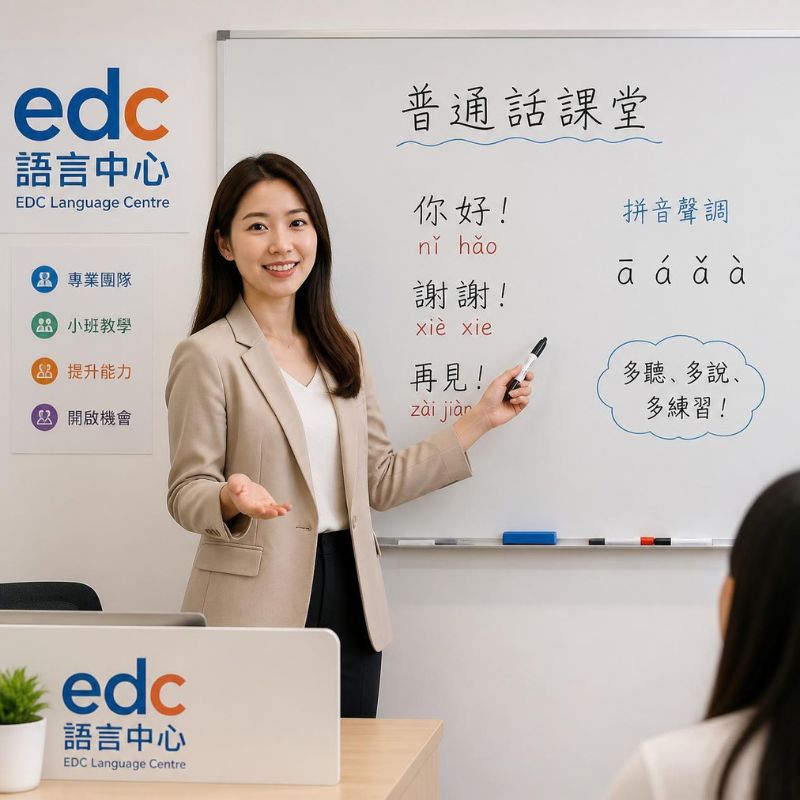香港人普通話課程 成人普通話班 普通話老師白板前教學 EDC